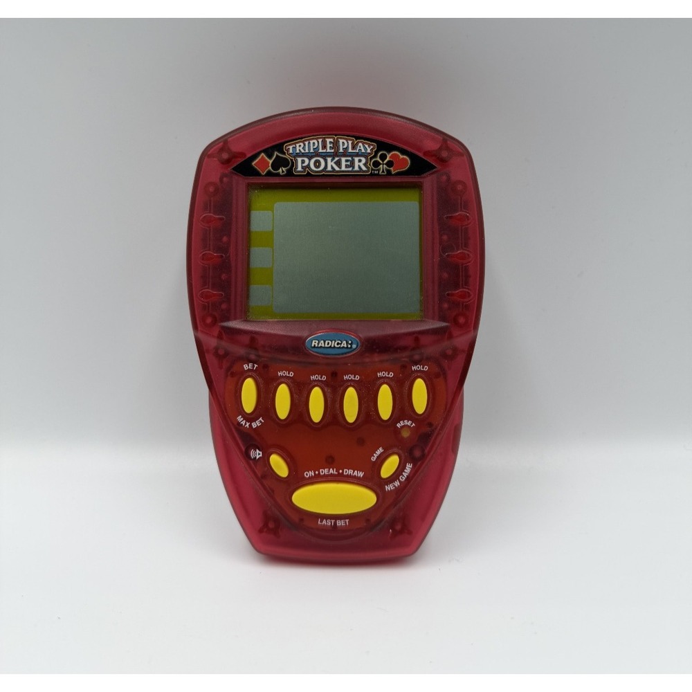 Radica Triple Play Poker Handheld Electronic Game Translucent Red Vintage 2000